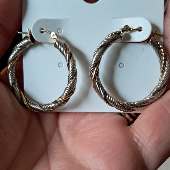 14kt Yellow Gold Sterling Silver Allison Daniel 1" Hoop Earrings - Picture 9 of 11